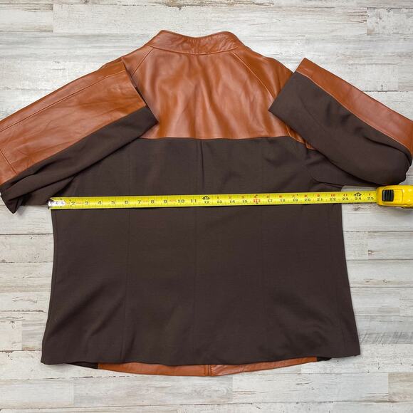 Hal Rubenstein Tan Brown Leather Jacket Coat Lined Ponte Stretch SZ 1X C101686 - Picture 7 of 8